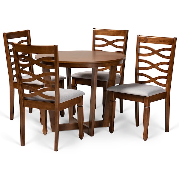 Baxton Studio Alicia Modern and Contemporary Grey Fabric and Walnut Brown Finished Wood 5-Piece Dining Set 174-9883-10897-Zoro - main